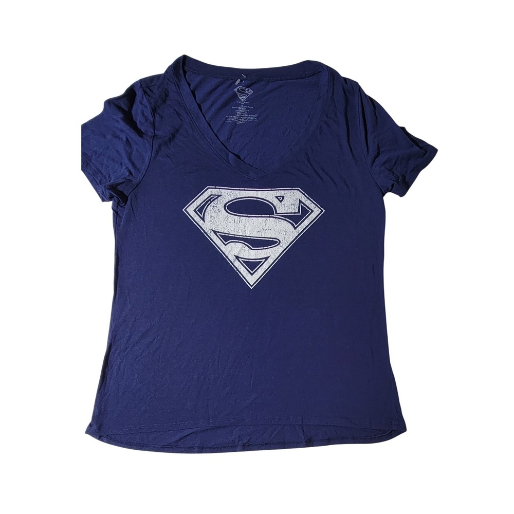 DC Comics‎ Superman Graphic Tee Navy Blue V-Neck Short Sleeve Shirt XL J114160